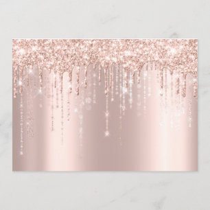 Convite Chá de fraldas Brilhante Rosa  Dourado Garota