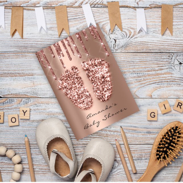 Convite Chá de fraldas Brilhante Rosa Glitter Drives Garot (Criador carregado)