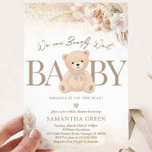 Convite Chá de fraldas Brown Gender Neutral Bear Boho