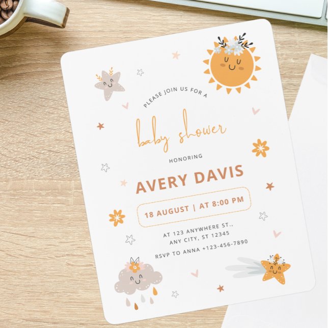 Convite Chá de fraldas Brown & Orange Sky (Criador carregado)