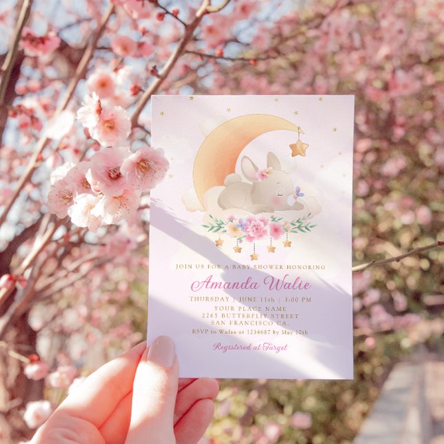 Convite Chá de fraldas Bunny Modern Boho Watercolor (Criador carregado)