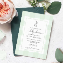 Chá de fraldas Bunny Rabbit Mint Green Gingham