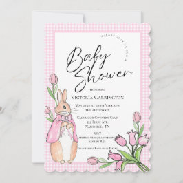 Convite Chá de fraldas Bunny Rabbit Pink Gingham