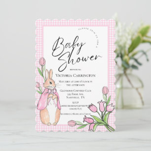 Convite Chá de fraldas Bunny Rabbit Pink Gingham