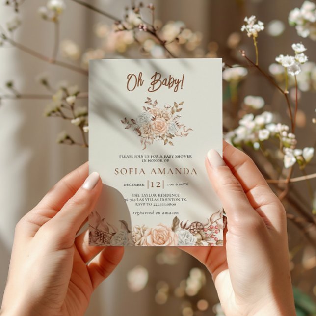 Convite Chá de fraldas Buquê de inverno com Aquarela (Criador carregado)