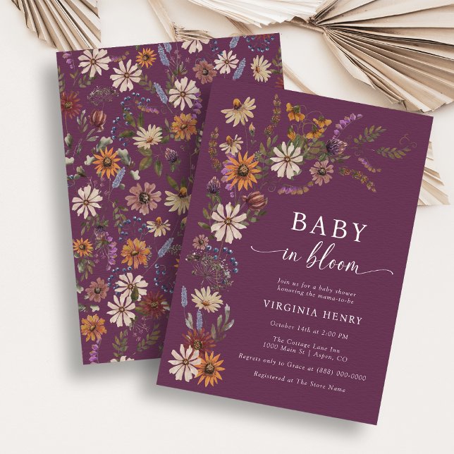 Convite Chá de fraldas Burgundy Bloom (Burgundy Bloom Baby Shower Invitation
)