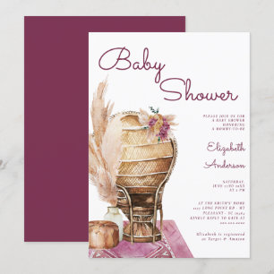 Convite Chá de fraldas Burgundy Pampas Boho