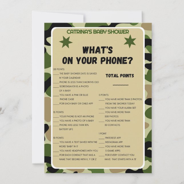 Convite Chá de fraldas Camo - Nome editável, 5x7 (Frente)