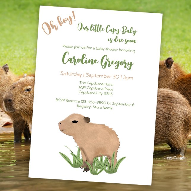 Convite Chá de fraldas Capy Baby Boy Capybara Pun (Criador carregado)
