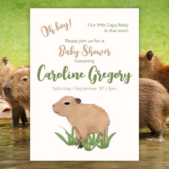 Convite Chá de fraldas Capy Baby Oh Boy Capybara (Criador carregado)