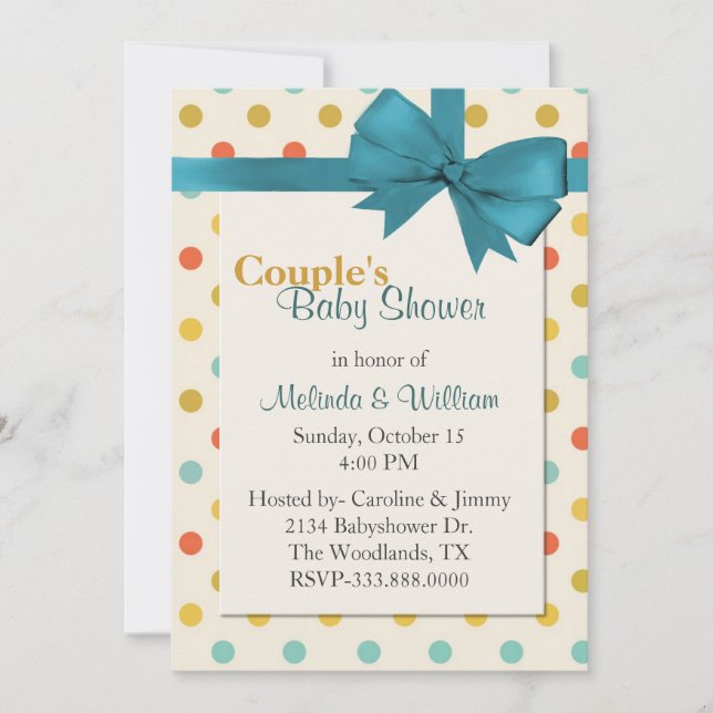 Convite Chá de fraldas Casal Bolinhas retrógrado colorido (Frente)