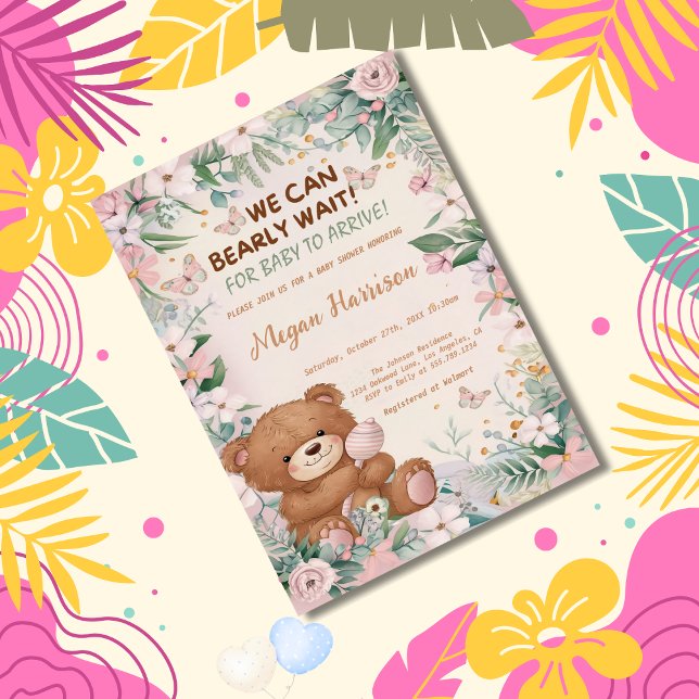 Convite Chá de fraldas castanho-claro do Urso (Criador carregado)