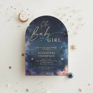 Convite Chá de fraldas Celestial de Arco Azul Meia-Noite