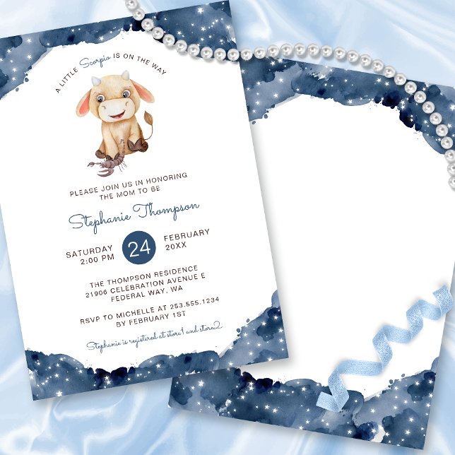 Convite Chá de fraldas Celestial Escorpião Astrologico (Celestial Scorpio Astrology Sign Baby Shower Invitation)