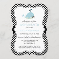 Chá de fraldas Chevron Boy Blue Mustache Whale
