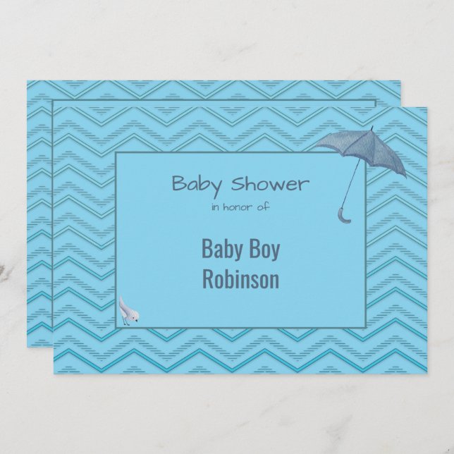 Convite Chá de fraldas Chevron para Baby Boy (Frente/Verso)