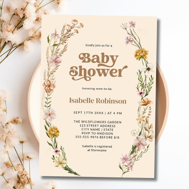 Convite Chá de fraldas Chic Boho de Flor Selvagem (Wildflower Boho Chic Baby Shower Invitation)