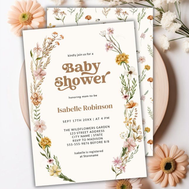 Convite Chá de fraldas Chic Boho de Flor Selvagem (Wildflower Boho Chic Baby Shower Invitation)