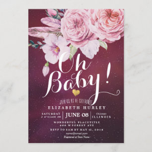 Convite Chá de fraldas Chic Boho Floral Feenas Borgonha Ve