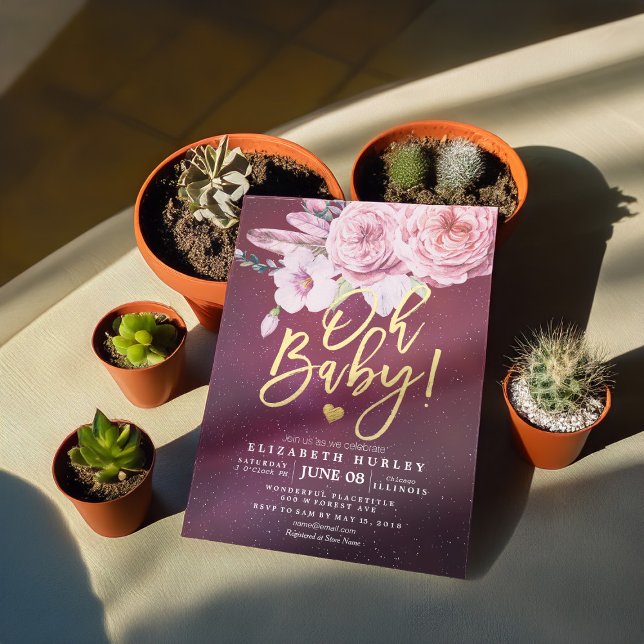 Convite Chá de fraldas Chic Boho Floral Feenas Borgonha Ve (Criador carregado)