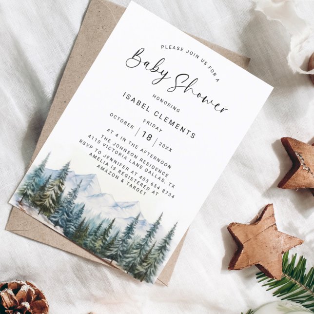 Convite Chá de fraldas Chic de Inverno e Script Moderno (Criador carregado)