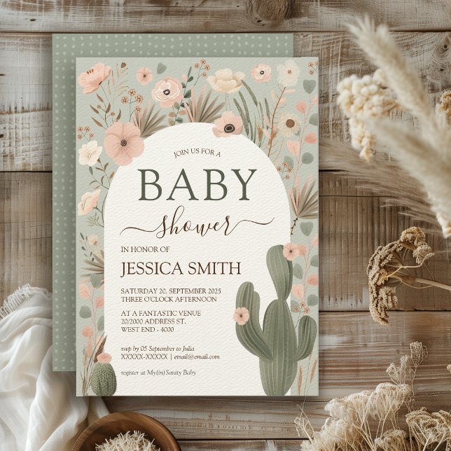 Convite Chá de fraldas Chic Desert (Bring on the desert boho vibes with this warming gender neutral invitation. )