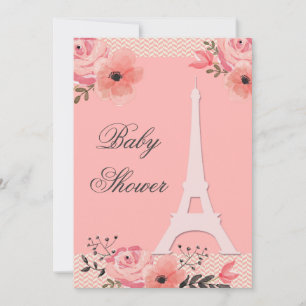 Convite Chá de fraldas Chic Floral Paris Eiffel Tower