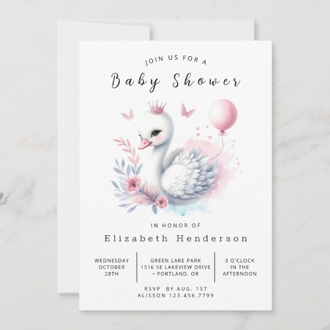 Convite Chá de fraldas Chic Online Swan (Frente)