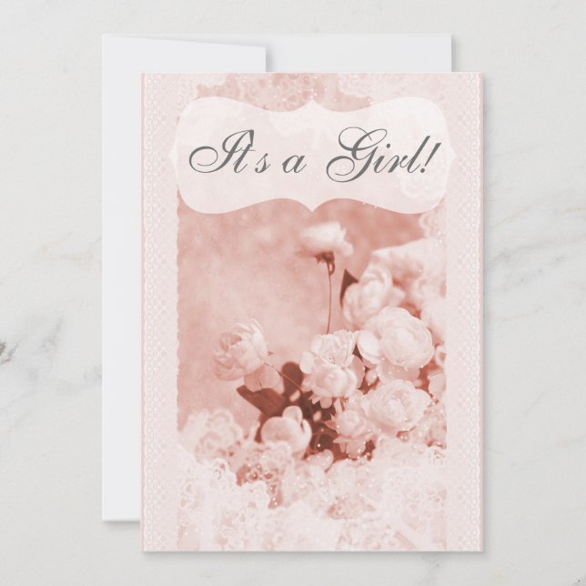 Convite Chá de fraldas Chique de Flores de Pensão Rosa (Frente)