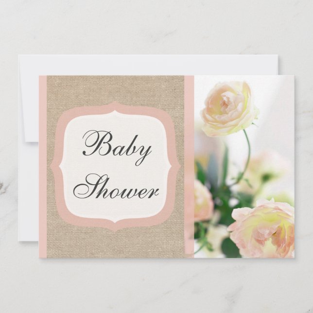 Convite Chá de fraldas Chique Peach Peony Burlap (Frente)