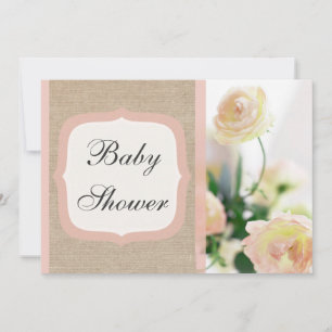 Convite Chá de fraldas Chique Peach Peony Burlap