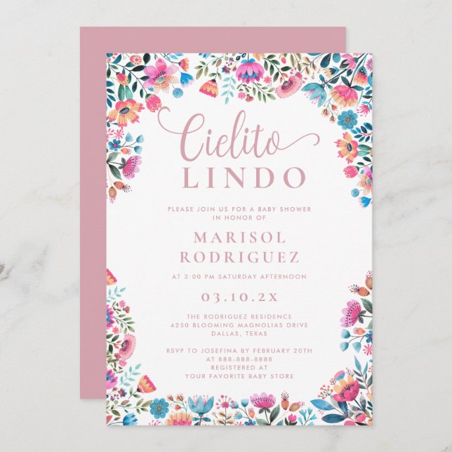 Convite Chá de fraldas Cielito Lindo Corante Mexicano (Frente/Verso)