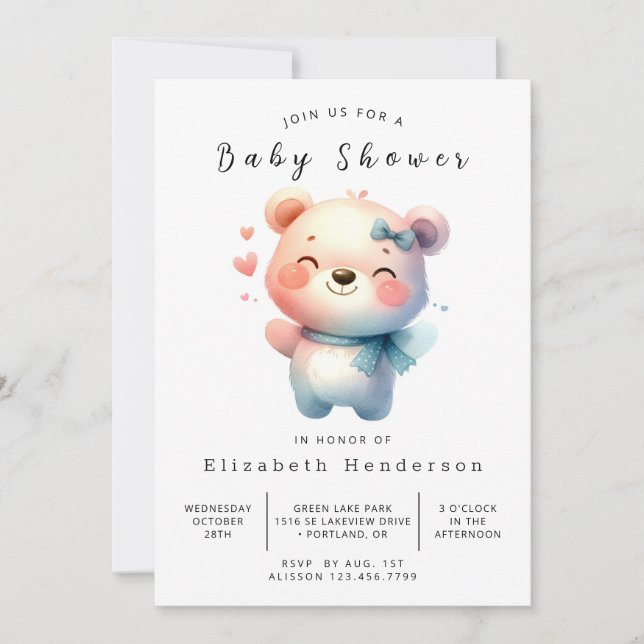 Convite Chá de fraldas Classic Digital Bear (Frente)
