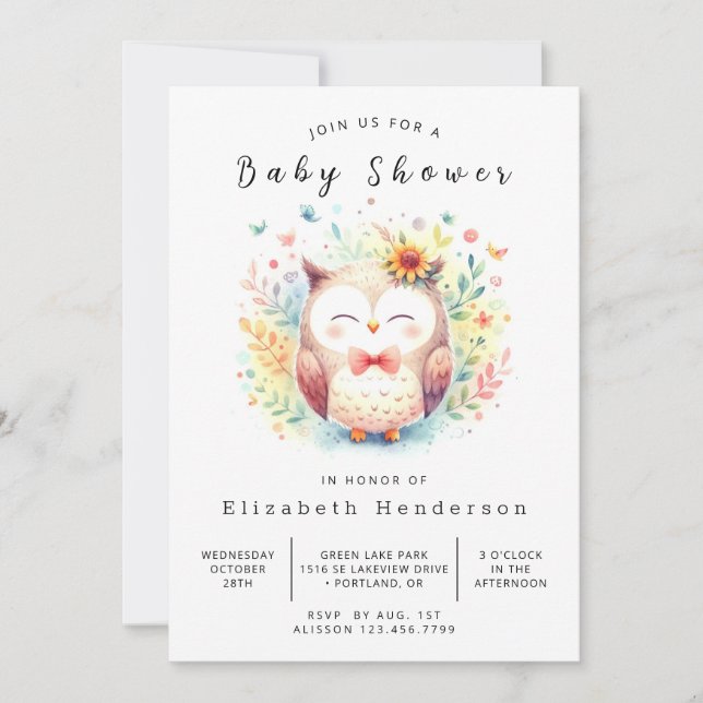 Convite Chá de fraldas Classic Forest Owl (Frente)