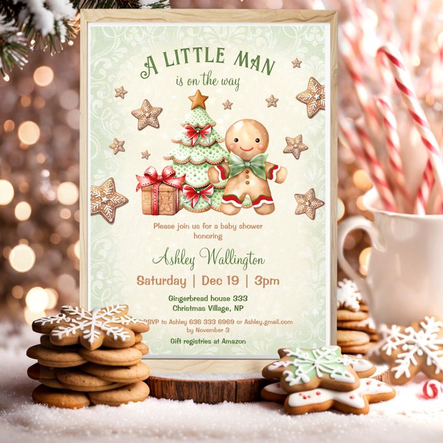 Convite Chá de fraldas Clássico de Natal do Gingerbird Man (Gingerbread Man Boy Classic Christmas Baby Shower Invitation)