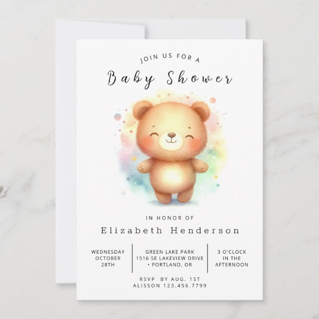 Convite Chá de fraldas Clássico do Urso Boho (Frente)