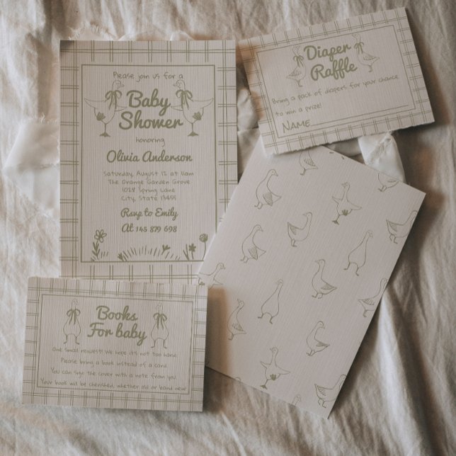 Convite Chá de fraldas Clássico Neutro Verde Desenhado à M (Criador carregado)