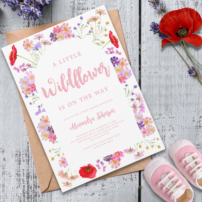 Convite Chá de fraldas Colorida de Girassol (Colorful wildflower girl baby shower invitation)
