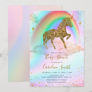 Convite Chá de fraldas Colorida Rainbow Dourado Glitter Un