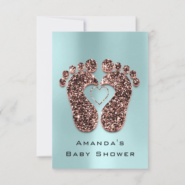 Convite Chá de fraldas com brilho brilhante Rosa esfolado  (Verso)