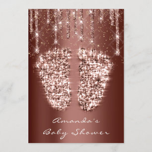 Convite Chá de fraldas Com Brilho De Pés Dourado Garota