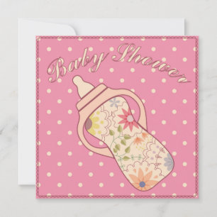 Convite Chá de fraldas com o frasco de alimentação rosa
