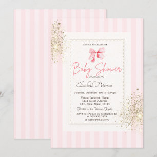 Convite Chá de fraldas com risca de Arco cor-de-rosa brilh