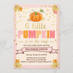 Convite Chá de fraldas convida Pequena Menina Rosa Pumpkin