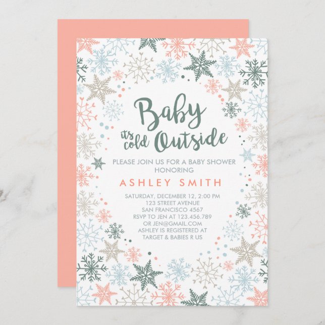 Convite Chá de fraldas convidado Está frio fora dos Flocos (Frente/Verso)