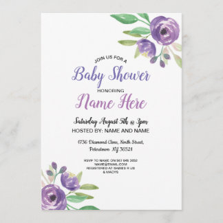 Convite Chá de fraldas Convidar Lilac Flor Roxo