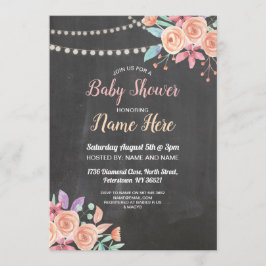 Convite Chá de fraldas Convidar Peach Flower Party Lilac C