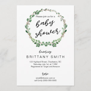 Convite Chá de fraldas Convide Greenery Wreath