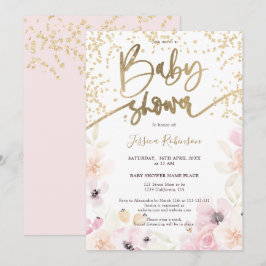 Convite chá de fraldas cor-de-água floral cinzenta rosa Do