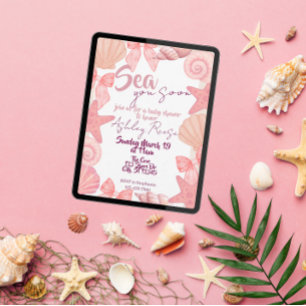 Convite Chá de fraldas cor-de-rosa "Sea you short""